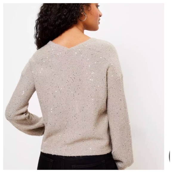 Loft Sequin Shimmer Double V Sweater L - Picture 4 of 9